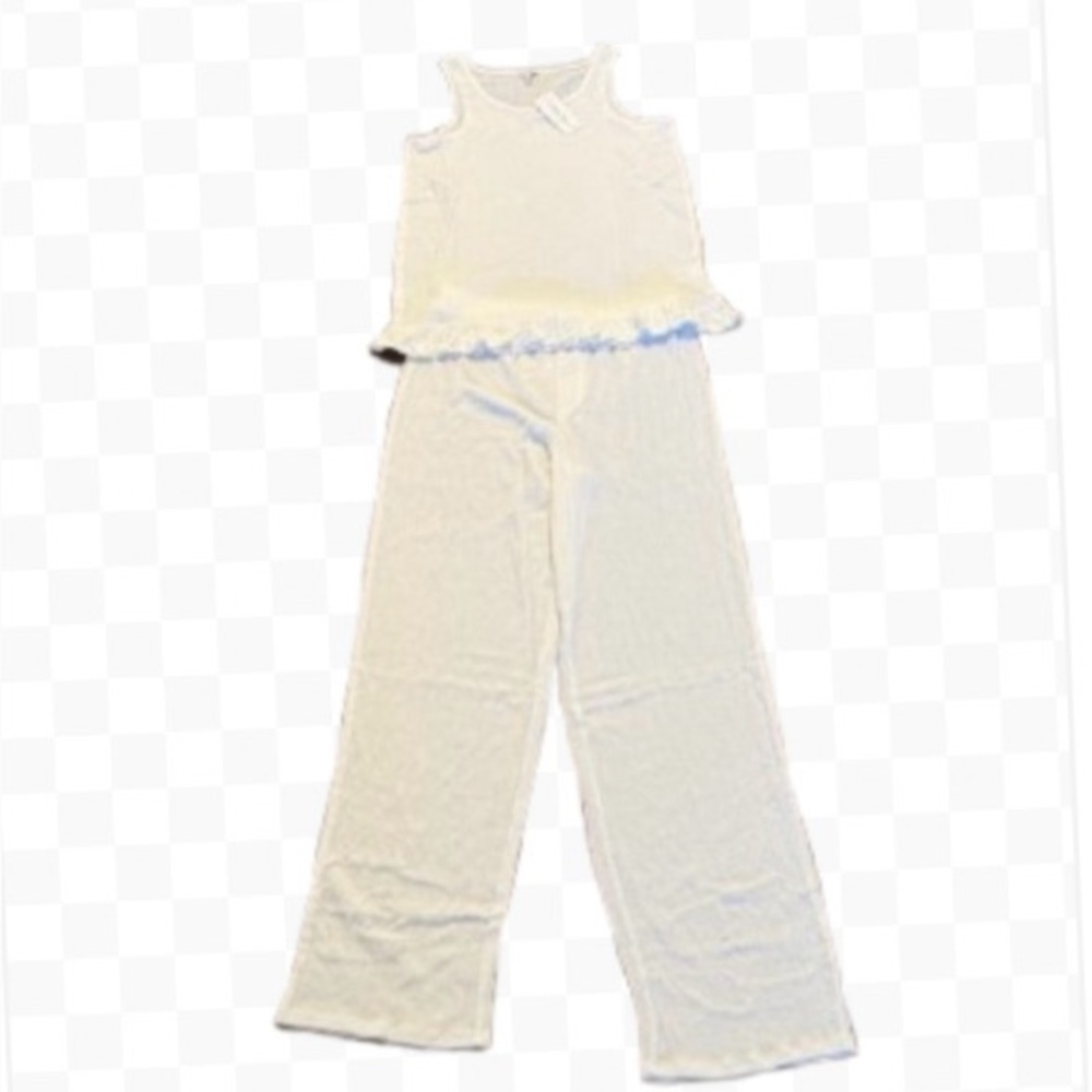 You Say White Ruffled Trim Sleeveless Tank Top Lounge Pants PJ Set Size S NWT